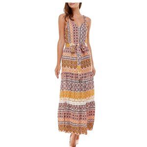 June & Hudson Floral Maxi Dress Boho Sleeveless Hippie Festival Coachella Sz L